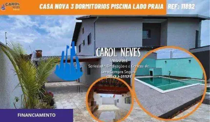 CASA TERREA NOVA 3 DORMITORIOS PISCINA LADO PRAIA FINANCIAMENTO ITANHAEM