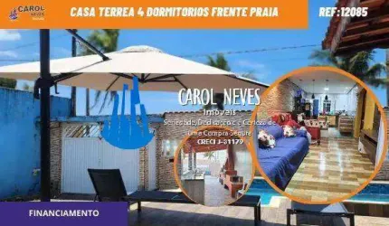 CASA TERREA 4 DORMITORIOS PISCINA FRENTE PRAIA FINANCIAMENTO MONGAGUA