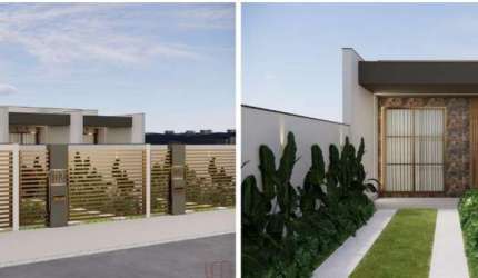 Geminado planta baixa com 3 quartos, possui 73m² e  2 vagas de garagem.