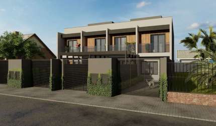 Sobrado Geminado com 125m² possui 3 quartos e espaço para 2 veículos.