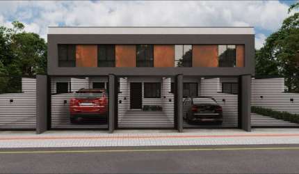 Sobrado Geminado com 59m², com 2 quartos e espaço pra 2 veículos.