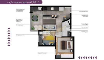 Apartamento na Planta com 2 Quartos para Comprar no Edificio Zanetti, 44m² - Centro de Santo André/SP.