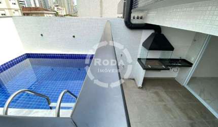 Casa Sbreposta Alta com 3 suítes e 2 vagas com Piscina e Churrasqueira no Embaré em Santos Nova