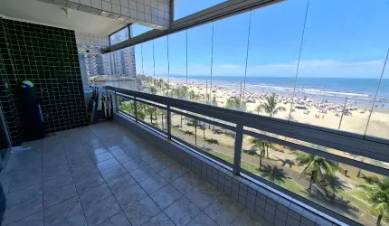 Vila Caiçara, excelente apto 1 dorm, sacada gourmet, frente total para o mar