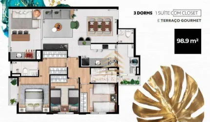 Apartamento com 3 dormitórios sendo 1 suíte com closet, varanda gourmet e 2 vagas à venda, 98 m² por R$ 968.732 - Centro - Guarulhos/SP