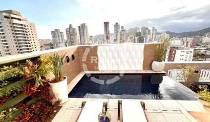 Cobertura  com 4 quartos e 2 suítes na Pompéia, Santos-SP: 323m², 3 salas, 6 banheiros e 3 vagas de garagem
