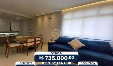 Venda de Apartamento de Luxo em Santos-SP, 3 quartos, 2 suítes, 2 salas, 3 banheiros, 1 vaga, 110m² no Gonzaga. Confira!