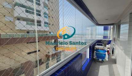 Apartamento em Mongaguá, bairro Jardim Marina, 2 dormitórios sendo 1 suíte, sacada com vista mar, Residencial com lazer, piscinas na cobertura