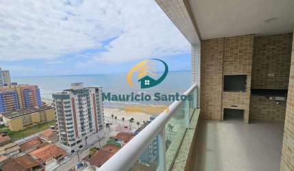 Apartamento alto padrão para locação definitiva em Mongaguá, bairro Vera Cruz, 2 dormitórios sendo 1 suíte, terraço gourmet com vista para o mar, 1 vaga de garagem, Residencial frente ao mar e com laz
