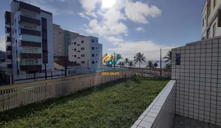 Apartamento Kitnet em Mongaguá, bairro Vila Anhanguera, sacada com vista para o mar, garagem coletiva.