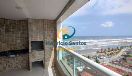 Apartamento em Mongaguá, bairro Vera Cruz, 2 dormitórios sendo 1 suíte, terraço gourmet com vista para o mar, 2 vagas garagem, Residencial frente ao mar e com lazer completo.