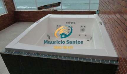 Apartamento tipo cobertura duplex em Mongaguá, bairro Jardim Marina, 3 dormitórios sendo 1 suíte, 3 vagas, Residencial frente ao mar com piscina na cobertura.