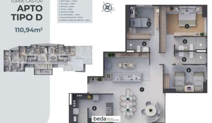 ibeda - Gemini Apartamento em Lagoa Nova. Sala, cozinha, 2 suítes + 1 semi 110m2