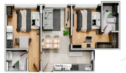 ibeda - Apartamento Living Tirol Sala, cozinha, wc, quarto + suite e cozinha 55m