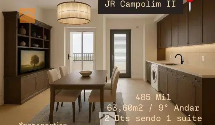 Condomínio Jr Campolim II - Apartamento com 2 dormitórios à venda, 63 m² por R$ 485.000 - Jardim São Carlos - Sorocaba/SP