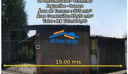 Terreno 375 mt² 15 mts de frente x 25 mts fundos - Jaguaribe - Osasco