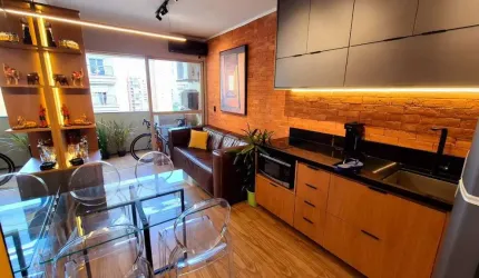 Flat de 33m² MOBILIADO à venda, Moema, São Paulo, SP. com 1 Dormitório, Sacada,  1 vaga de garagem