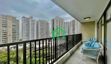 Apartamento na Praia, Vista parcial ao Mar, 4 dormitórios 3 suíte, 2 vagas, Pitangueiras, Guarujá.
