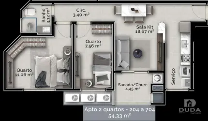 2 quartos na Planta