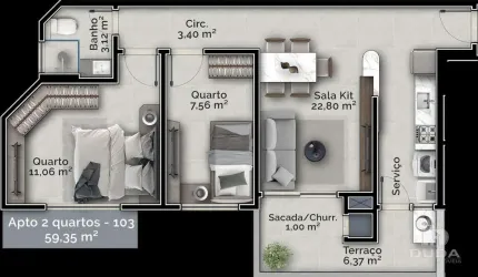2 quartos na Planta