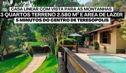 Casa linear com 3 quartos com suíte e terreno de 2.580 m² e Lazer privativo perto do centro de Teresópolis!