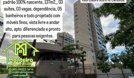 Espetacular apto alto padrão 100% nascente e epoejtado móveis finos área no Cambeba