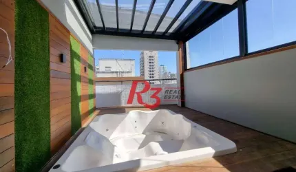 Espetacular penthouse à venda na Pompéia, Santos, 1 quadra e meia da orla, com 3 dorms, 1 suíte, 3 vagas, jacuzzi, churrasqueira, office, reformada!