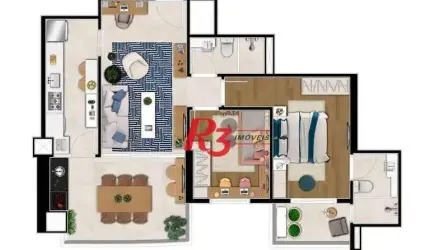 Apartamento com 2 dormitórios à venda, 82 m² por R$ 1.087.800,00 - Aparecida - Santos/SP