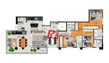 Apartamento com 3 dormitórios à venda, 158 m² por R$ 2.187.246 - Embaré - Santos/SP