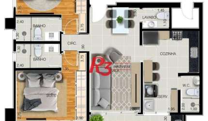 Apartamento com 2 dormitórios à venda, 97 m² por R$ 1.334.140 - Embaré - Santos/SP