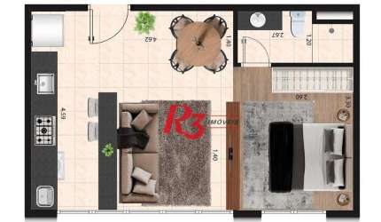 Apartamento à venda, 37 m² por R$ 388.000,00 - Macuco - Santos/SP