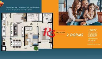 Apartamento à venda, 72 m² por R$ 797.205,02 - Encruzilhada - Santos/SP