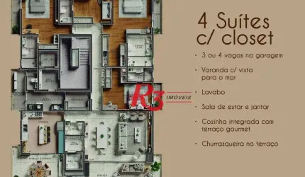 Apartamento com 4 dormitórios à venda, 295 m² por R$ 5.320.000,00 - Ponta da Praia - Santos/SP