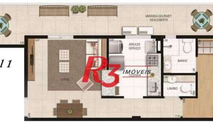 Apartamento Garden com 1 dormitório à venda, 70 m² por R$ 690.000,00 - Boqueirão - Santos/SP