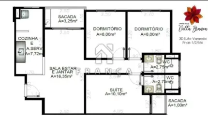 APARTAMENTO COM 3 DORMITÓRIOS SENDO 1 SUÍTE - VILLA BRANCA - JACAREÍ