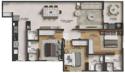 Apartamento com 3 dormitórios à venda, 107 m² por R$ 1.280.290,00 - Fazenda - Itajaí/SC