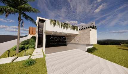 Casa semi térrea em construção no Condomínio Belmonte Piracicaba com 185 m² | 3 suítes, sendo 1 com closet e 4 vagas de garagem.