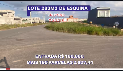 Vende otimo lote de esquina 283m2 com escritura, entrada 100mil mais 195 x 2.627,41 dentro do loteamento planejado Novo Badra- Suzano-SP