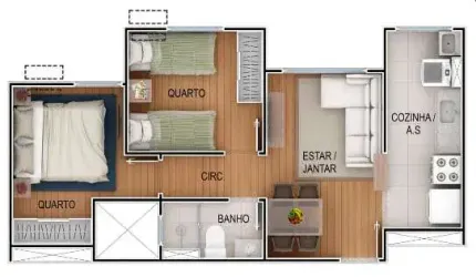 Apartamento para venda possui 43 metros quadrados com 2 quartos