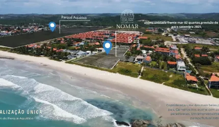 Apartamento 02 quartos, frente mar pé na areia em carneiros