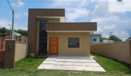 Ocean vende: Maricá, Condomínio, casa 3 quartos|(1suíte), pé direito duplo, churrasqueira, chuveirão