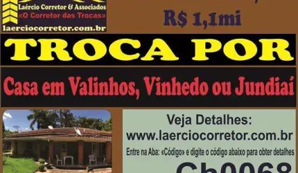 Chácara Venda em Jarinú SP, bairro Jardim Bonanca - terreno 1.000m² e 350m² construção