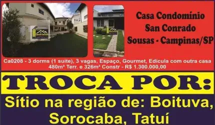 Casa em Condomínio para Venda em Campinas, Loteamento Caminhos de São Conrado (Sousas), 3 dormitórios, 3 suítes, 5 banheiros, 4 vagas