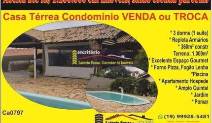 Casa Condominio Venda em Valinhos SP, R$ 1.500.000 Aceita até R$ 1.200.000 em imóveis na região metropolitana Campinas