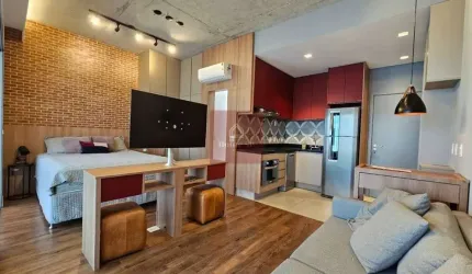 Studio Moderno Totalmente Mobiliado, 1 vaga e com 44m² em Moema em andar Alto!