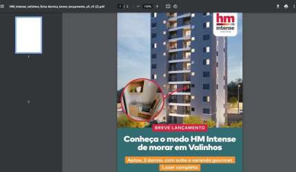 HM Intense Aptos 53,79m2 2 Dorms 1 Suíte, Sala, Cozinha, Banheiro, Varanda Gourmet, Lazer completo