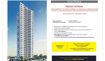 Meraki Patriani, Apartamentos de 105m2, 2 Opções de Plantas, 2 ou 3 Suítes, 2 ou 3 Dormitórios, Varanda Gourmet, Lazer Completo