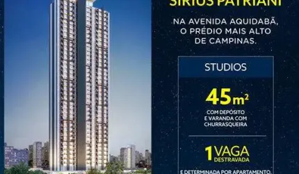 Lançamento Sirius Patriani Studios 46m2 1 Dorms,Cozinha,Banheiro,Sala,Varanda,1 Vaga Coberta,Deposito,Lazer Completo