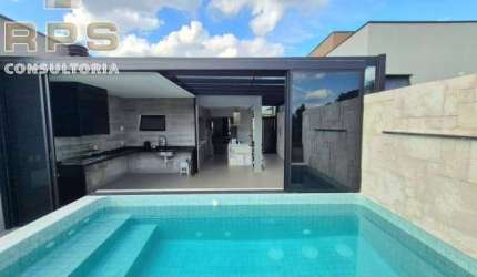 Casa térrea no Reserva Ybira em Atibaia, 3 suítes sendo 1 com closet e armários, edícula, piscina com hidro, vista linda e próximo da Juca Peçanha!
