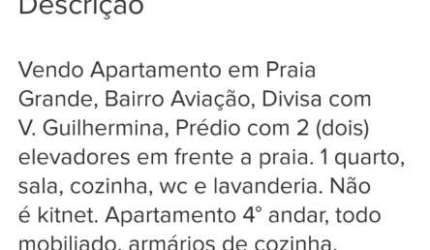 Apartamento em Praia Grande, Aviação, frente da praia, todo mobiliado.